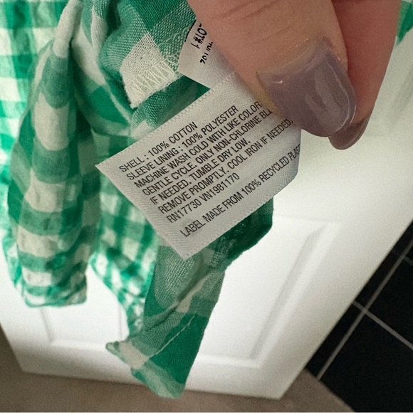 Green and White Gingham Puff Sleeve Dress - Picture 5 of 6